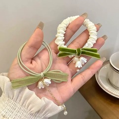 スズランの花のヘアロープ女性の森のタッセル花小腸ヘアバンドゴムバンド女の子のヘアヘッドバンドゴムバンドヘアアクセサリー