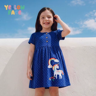 夏季欧美时尚新款女童连衣裙卡通独角兽童裙公主裙圆领儿童连衣裙