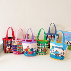 Cute Illustration Puppy Shaped Bucket Style Handheld Canvas Bag Korean Style Girl Heart Mommy Bag Bento Bag Fashion Handbag