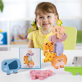 跨境cpc动物叠叠高木制儿童早教益智亲子游戏叠叠乐平衡积木玩具