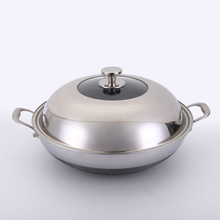 New double-ear thickened wide-brimmed dry pot stainless steel glass pot cover self-service hot pot household large-diameter non-stick wok