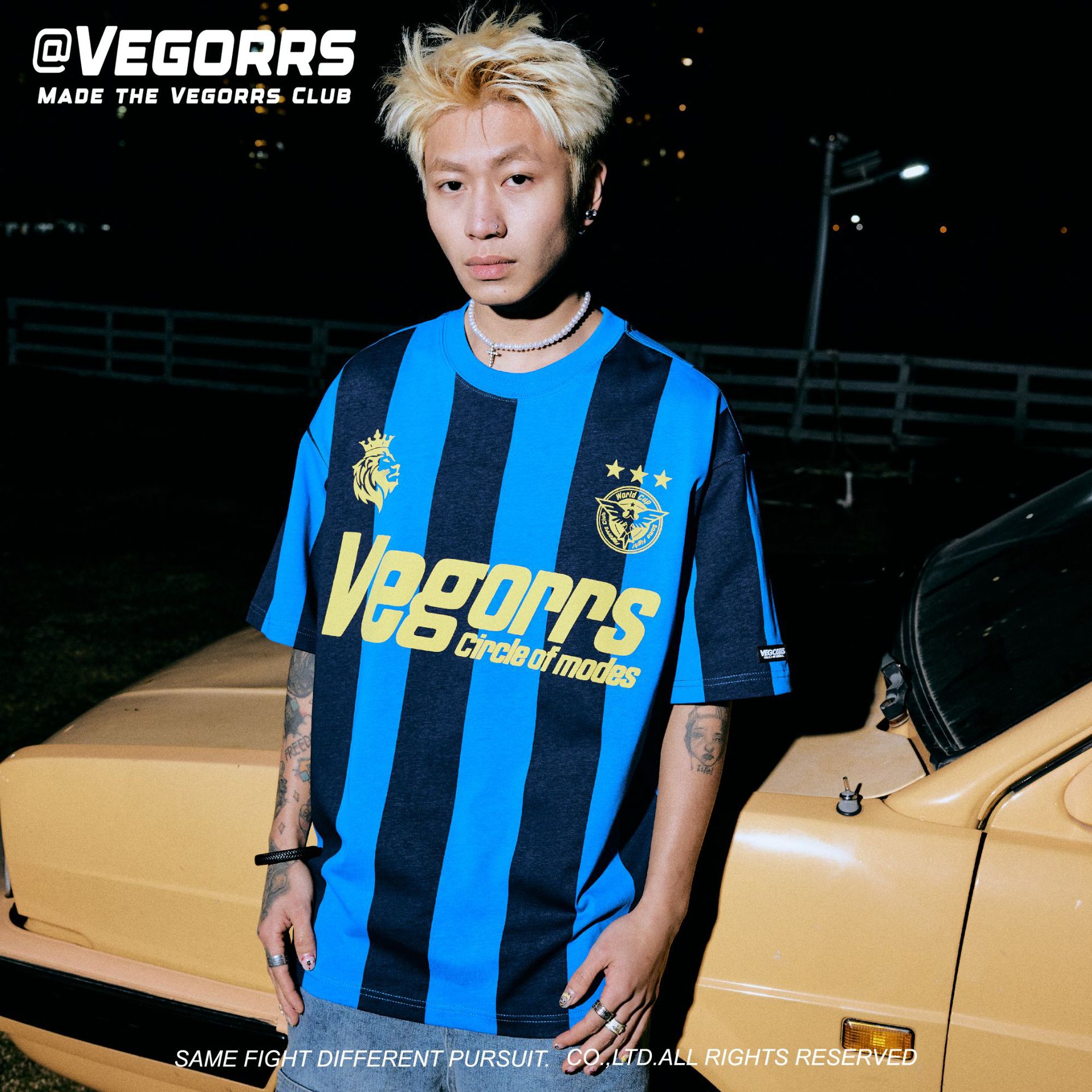 VEGORRS original retro Jersey estilo de manga corta Camiseta a rayas cuello redondo algodón hombres y mujeres misma moda media manga T8935