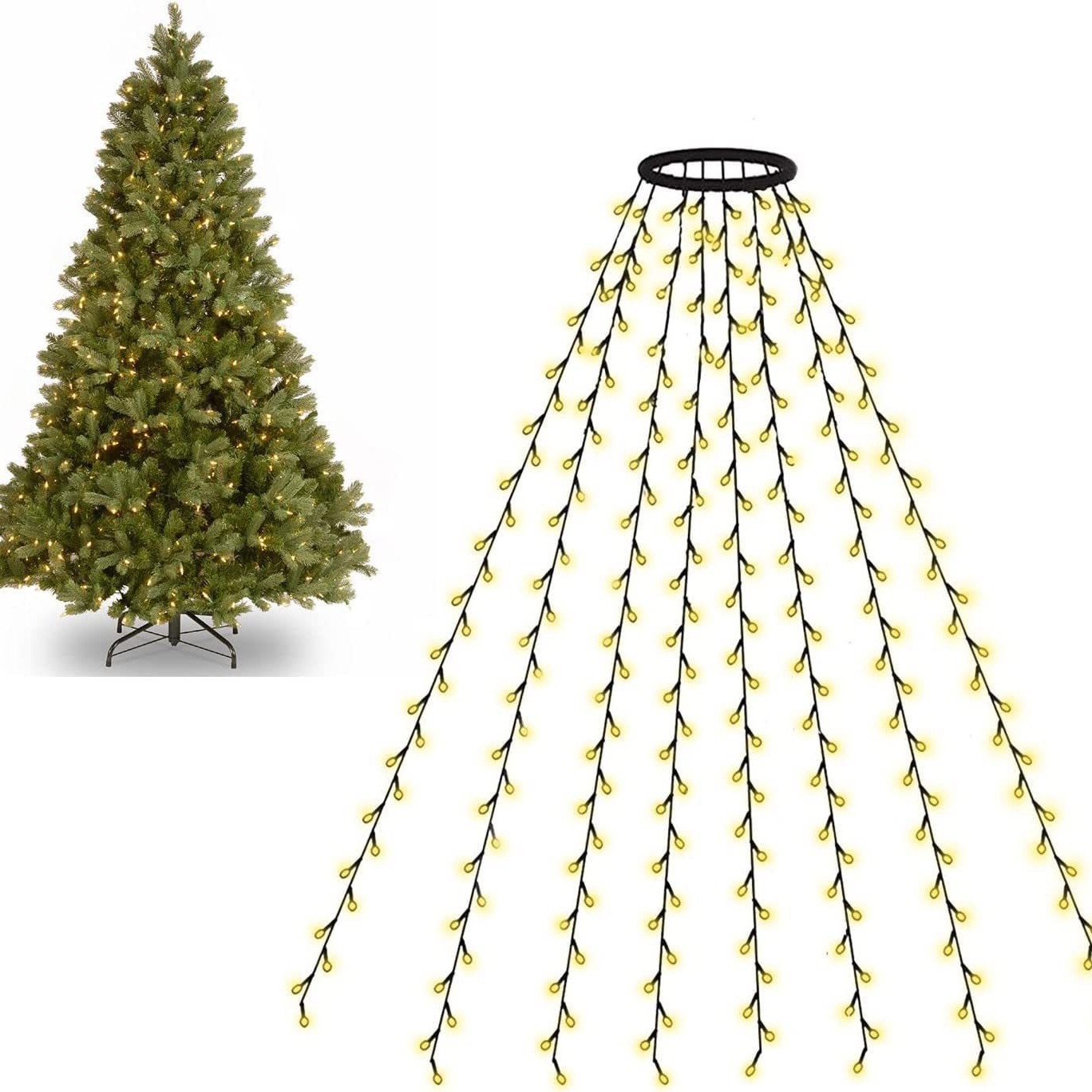 Luce circolare a LED di alta qualità per la cima dell'albero di Natale, luce a LED a bassa tensione con pentagramma, cascata, albero sospeso, stringa di luci a LED_voghion.com