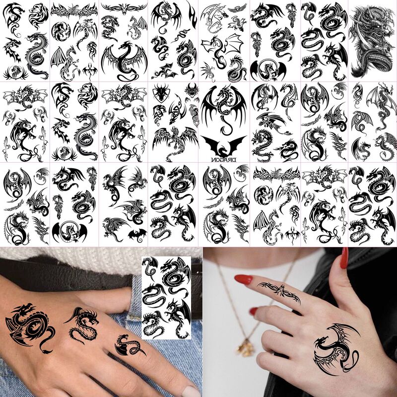 New Cross-Border Dragon Totem Temporary Tattoo Stickers for Neck and Fingers Tk Tattoo Stickers Temu Creative European and American Tattoo