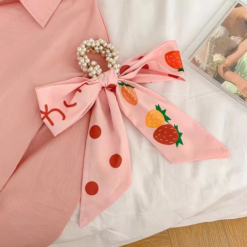 Banda de pelo de bufanda de seda para mujer corbata de pelo fino de verano de perlas cinta de arco Hada cuerda de pelo de todo fósforo estilo coreano accesorios para el cabello al por mayor