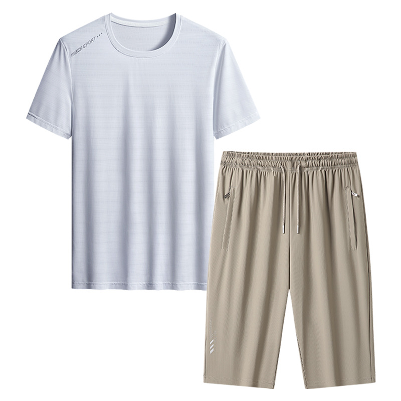 Papa de tamaño extra, traje de verano para hombres, hielo, secado rápido, pantalones de manga corta, de mediana edad, deportivo, ocio, dos piezas