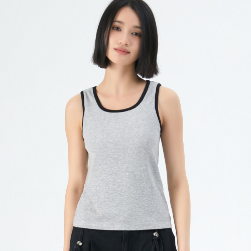Ladies' Strappy Color-blocked Collage Tank Top for Spring and Summer, Fitted and Slimming, Student Basic Top