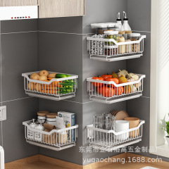 Stainless steel fruit basket bathroom storage basket kitchen vegetable draining basket, detachable wall-mounted multi-functional fruit and vegetable basket