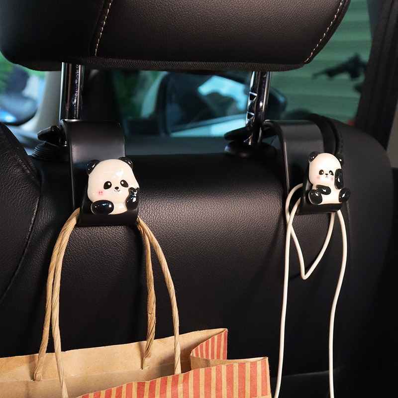 Gancho negro para automóvil Gancho panda de resina asiento trasero asiento para automóvil interior de automóvil asiento trasero creativo