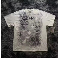 Y2K メンズ T シャツ、3D レトロ T シャツ、ゴシックスカルクロスプリントの女性ストリートウェア