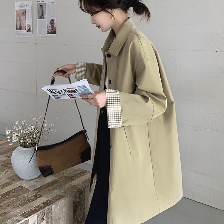 卡其色休闲韩系小个子风衣外套女2025新款春秋设计宽松显瘦中长款|undefined