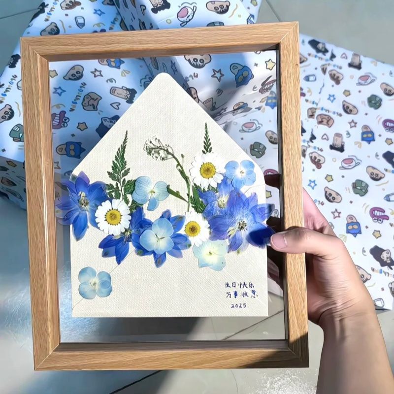 Double-Sided Transparent Spring Letter Photo Frame Handmade DIY Dried Flower Embossed Envelope Greeting Card Couple Ornaments for Friends