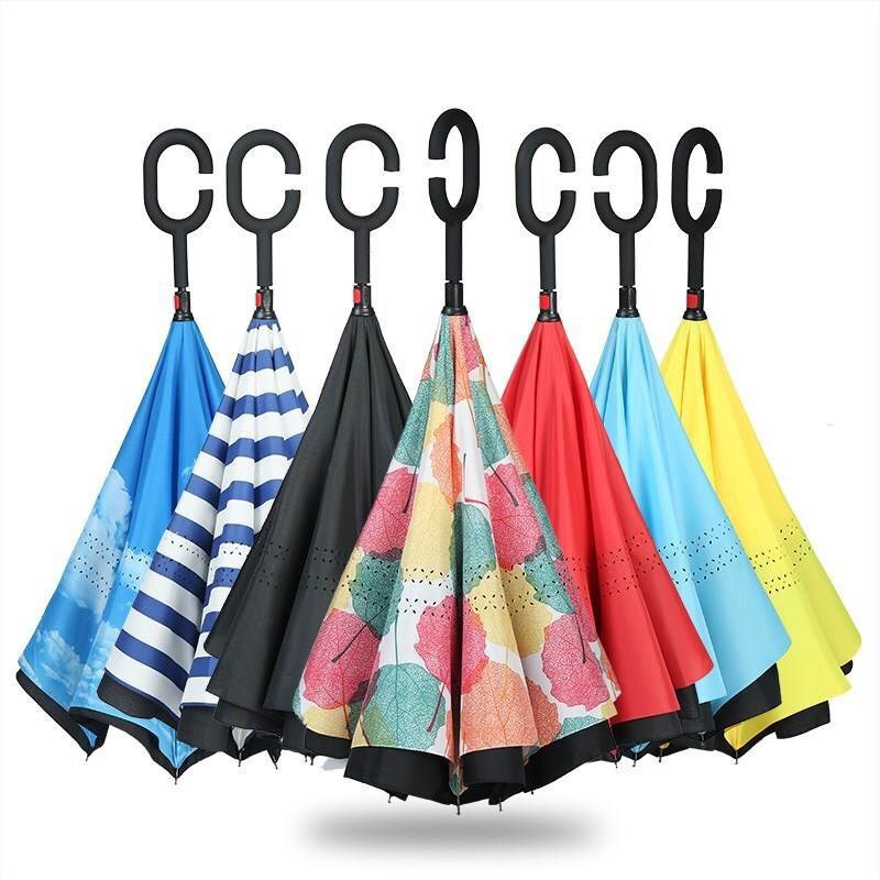 Straight Double-Layer Car-Mounted Reverse Straight-Handle Long-Handled Umbrella for Women, Sun Protection Parasol, Printed Advertising Umbrella, Custom-Made for Men