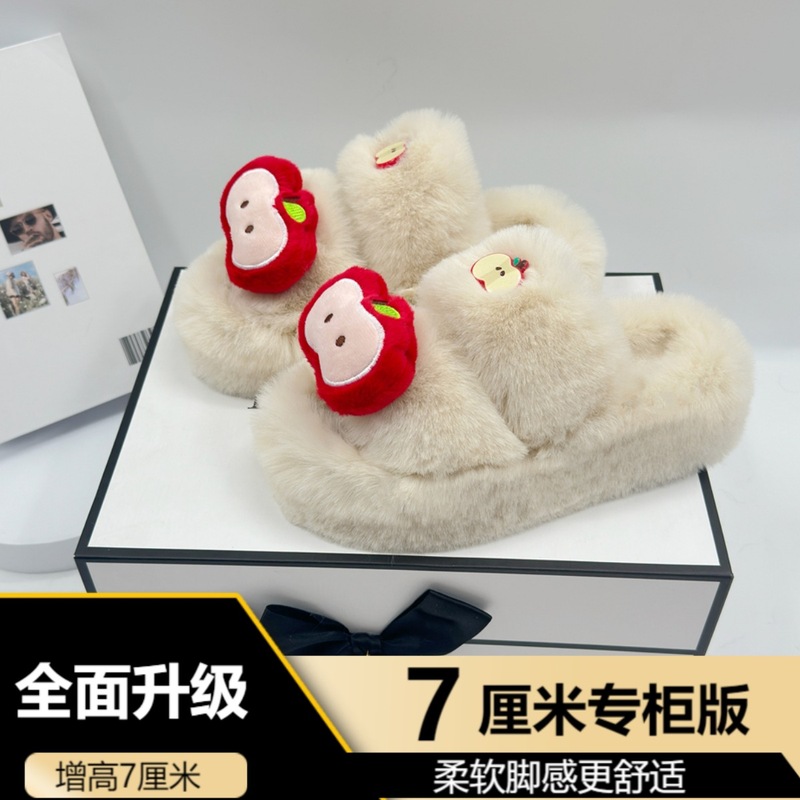 2025新款网红仙女毛毛拖鞋女外穿厚底防滑秋冬居家毛绒棉拖高级感|undefined