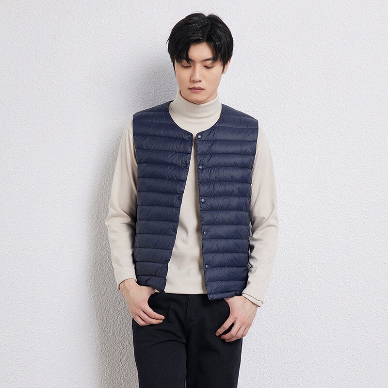 2025 Autumn/Winter New Men's Collarless Lightweight down Vest Gilet Inner Jacket Wholesale Pinghu