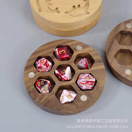 复古圆形木质骰子收纳盒天地盖式创意骰子木盒骰子收纳整理木盒