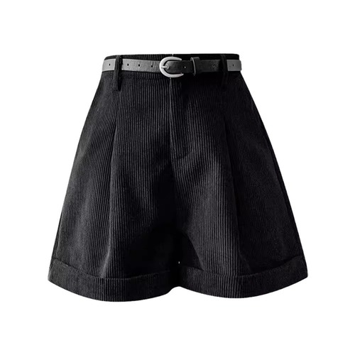 Retro Corduroy Short Pants for Women - Autumn/Winter High-Waisted Slim Straight Leg Pants with Boot Cut Design