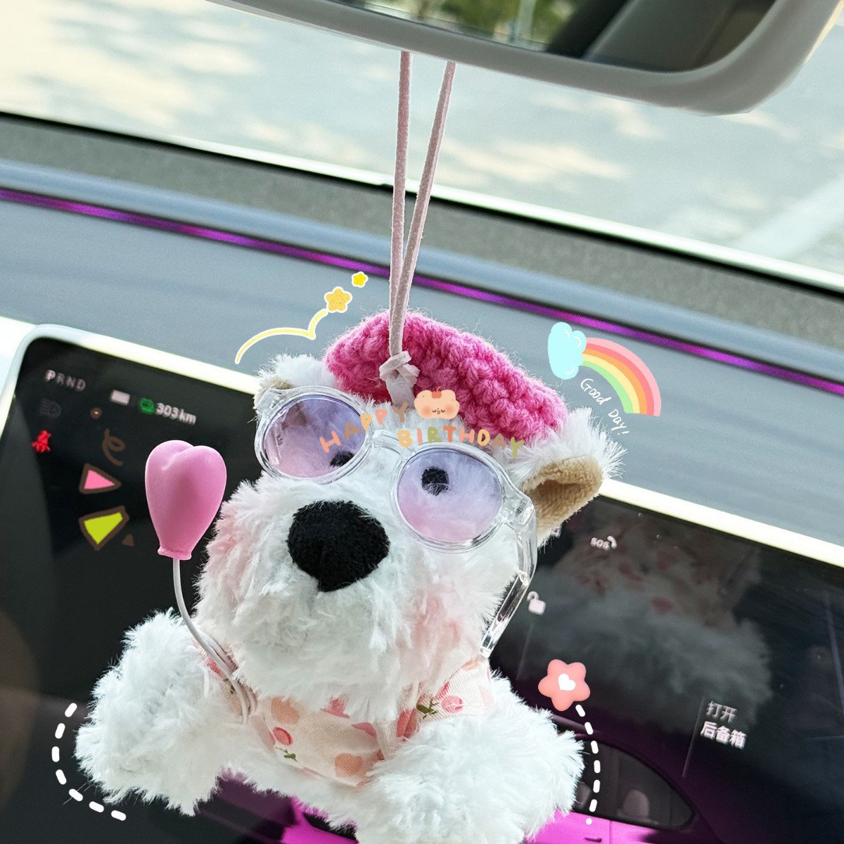 Adorable West Highland coches pegatados cachorro amor peluche coche colgante muñeca regalo de cumpleaños mujer