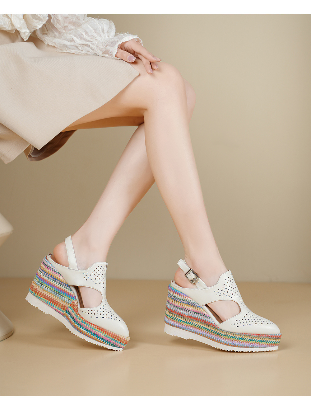 Sandal cao gót nữ mũi kín đế xuồng 10 cm phong cách La Mã — xanh lam, màu mơ chi tiết 9