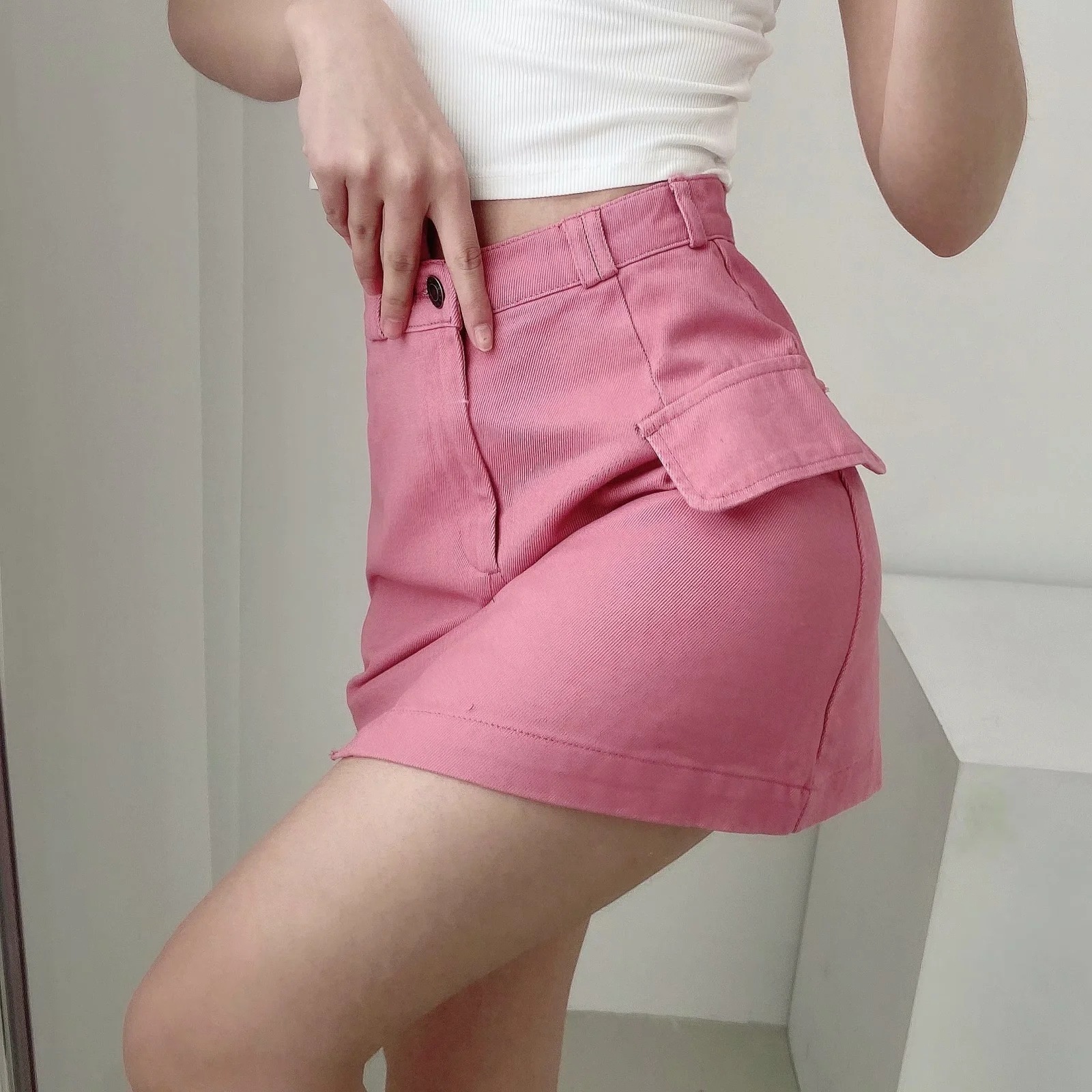 high-waist irregular denim short skirt  NSAC32342