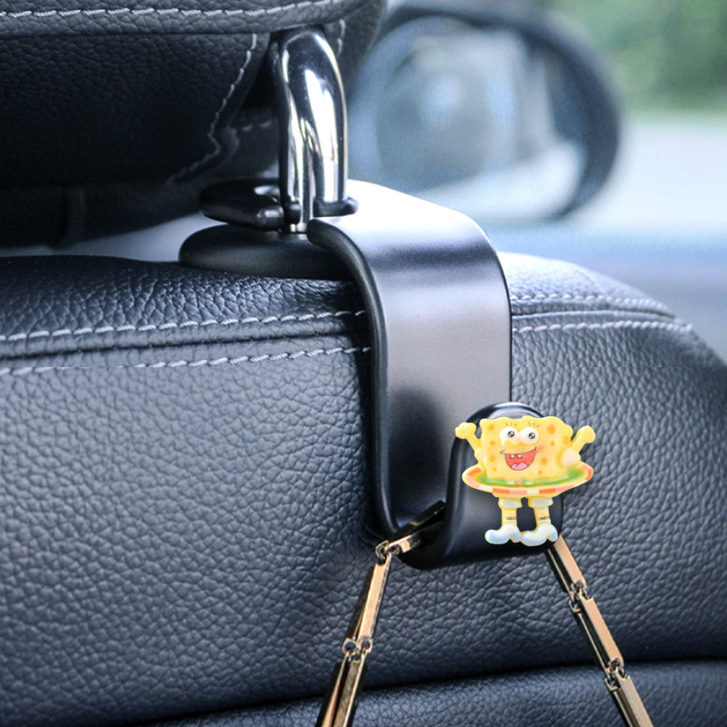 Asiento de coche ganchos traseros suministros interiores Bob Esponja niña asiento de coche coche coche lindo paraguas almacenamiento