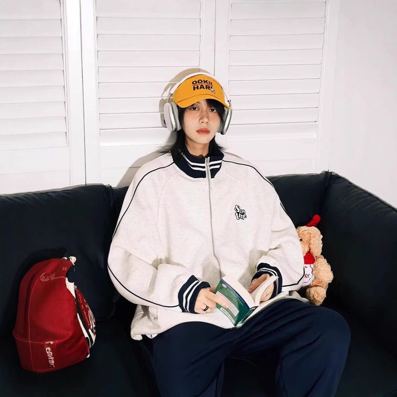 American Style Collar Baseball Suit Coat Boys Autumn and Winter New College Style Handsome Youth Loose Jacket Cardigan Top