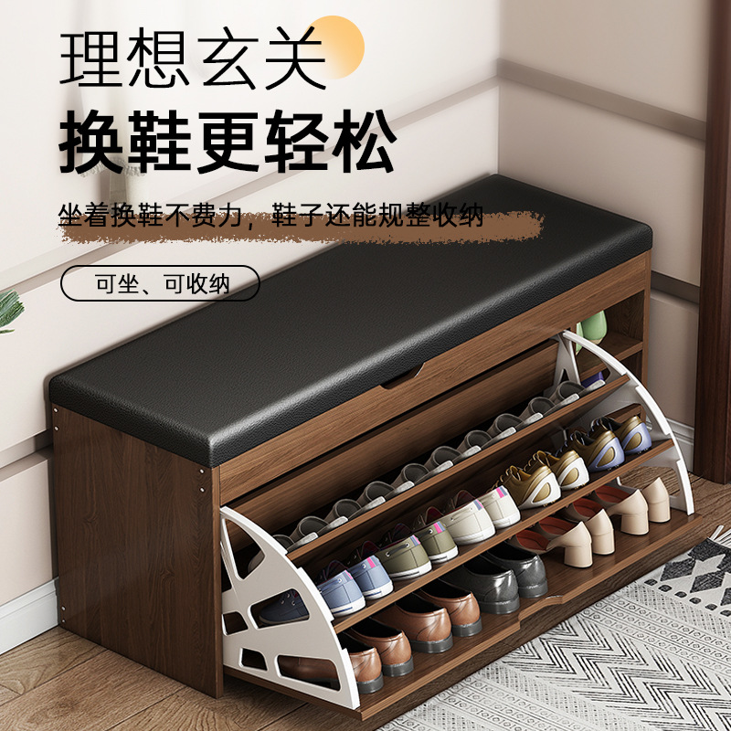 Entryway Swivel Shoe Bench with Storage, Space-Saving Dressing Table, Multifunctional Shoe Stand with Flipping Cabinet
