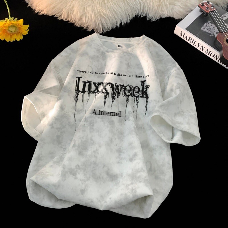Jiangfu New Printed Tie-Dye Short-Sleeve Versatile Summer Trendy Brand Ins Men's Loose Sports Half-Sleeve T-Shirt Top