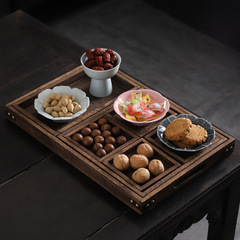 Warming-up Tea and Snacks Tray with Zen-style Natural Wood, Chinese-style Pastries and Snacks Plate, Exquisite Dry Fruits, Nuts, Desserts, and Fruit Snack Plate
