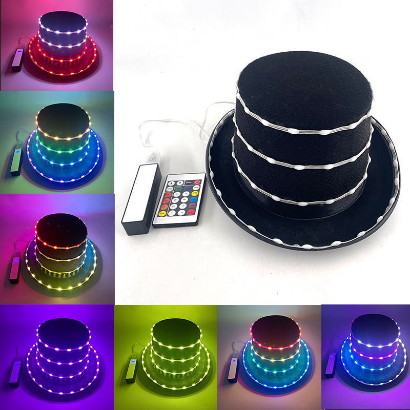 LED ilusionario fluye agua brillante sombrero negro fiesta bar bungee espectáculo decoración de la noche sombrero LED luminoso