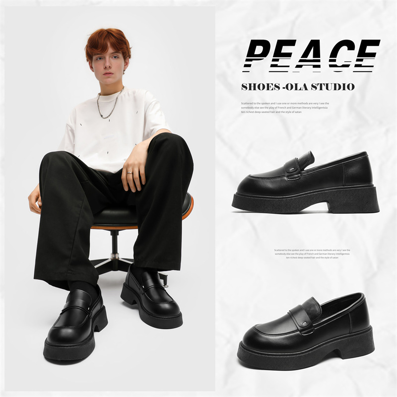 Zapatos de cuero de suela gruesa, moda japonesa, zapatos negros británicos, 2024 otoño, nuevos zapatos casuales para hombres, comercio exterior mayorista