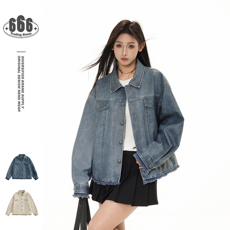 Beast Street American Retro Distressed Raw Edge Pu Leather Jacket Men's and Women's Motorcycle Leather Jacket Trendy Ck2505