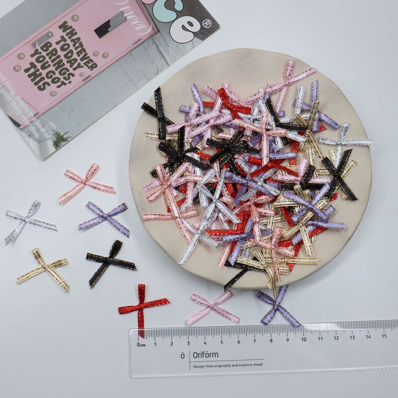 0.3CM Wide Double Gold Ribbon Bow Underwear Socks Decorative Small Bow Diy Toy Accessories Mini Knot