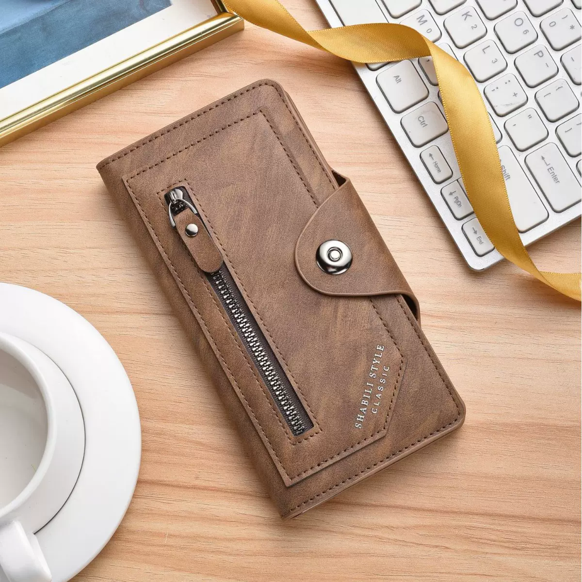 新款男士长款钱包拉链大容量pu复古超薄手拿包扩容男款时尚手拿包