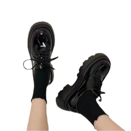 Zapatos de cuero pequeños mocasines de mujer 2024 primavera nueva plataforma de tacón grueso estilo británico blanco con cordones estudiante zapatos individuales del todo fósforo