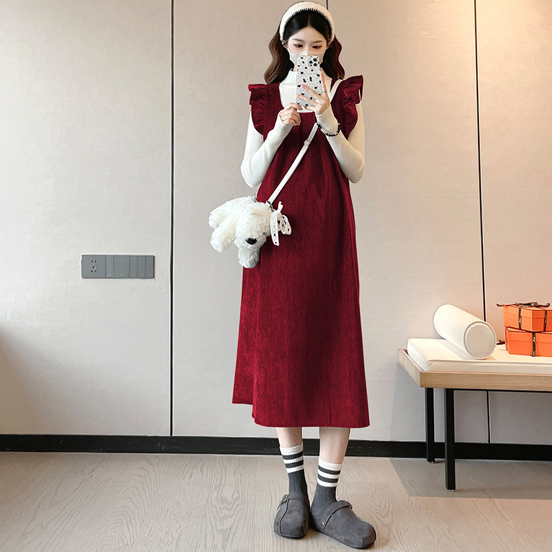 现货孕妇装2025秋冬新款加厚两件套毛衣+孕妇雪尼绒呢背心裙套装|undefined