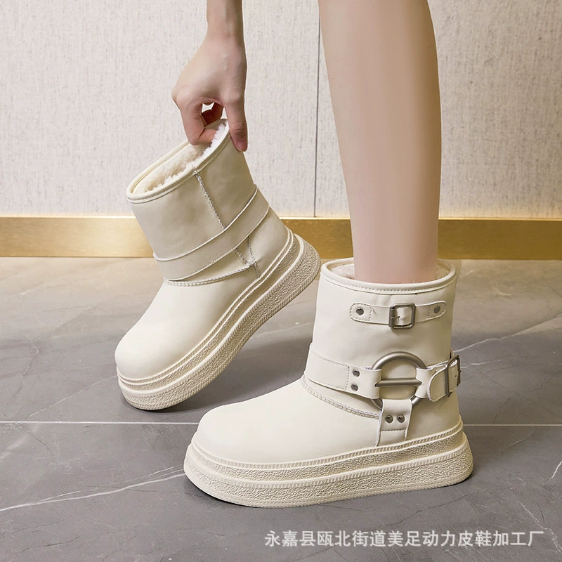 Meitfoot Power 2024 зимний комфорт толстая подошва увеличить снежные сапоги женские бархатные утолщенные теплые хлопчатобумажные сапоги модные сапоги