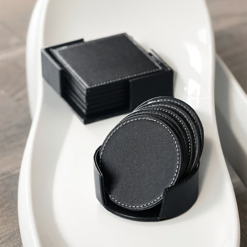 Double-sided Leather Cup Mat Leather Dining Table Mat Simple Heat Insulated Placemat Bowl Mat Coffee Coaster Business Office Supplies