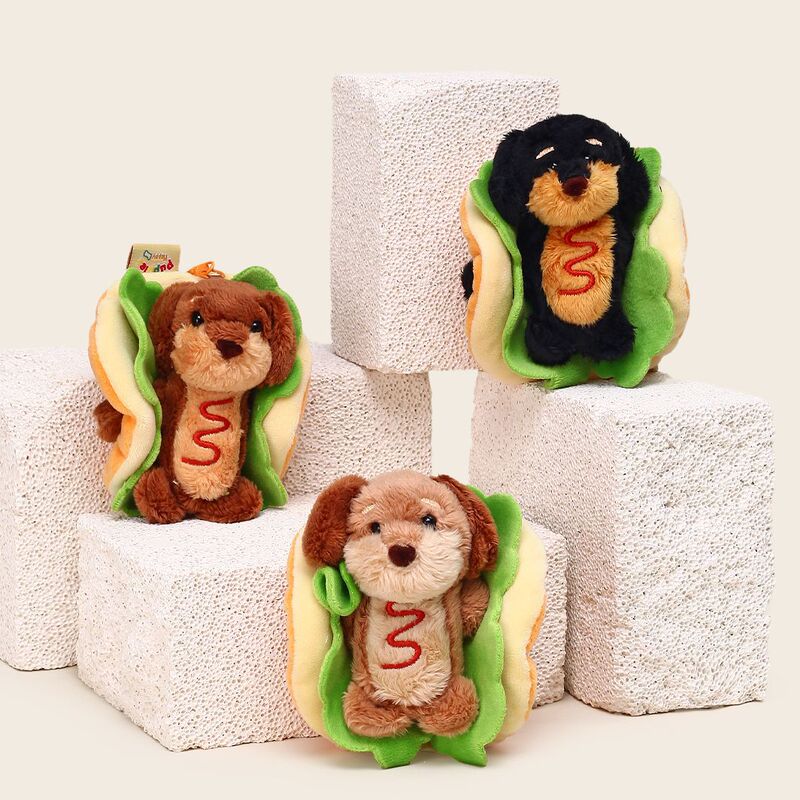 Jinnew Original New Dachshund Dog Dressing Hot Dog Stuffed Keychain Pendant Cute Small Pendant Gift Wholesale