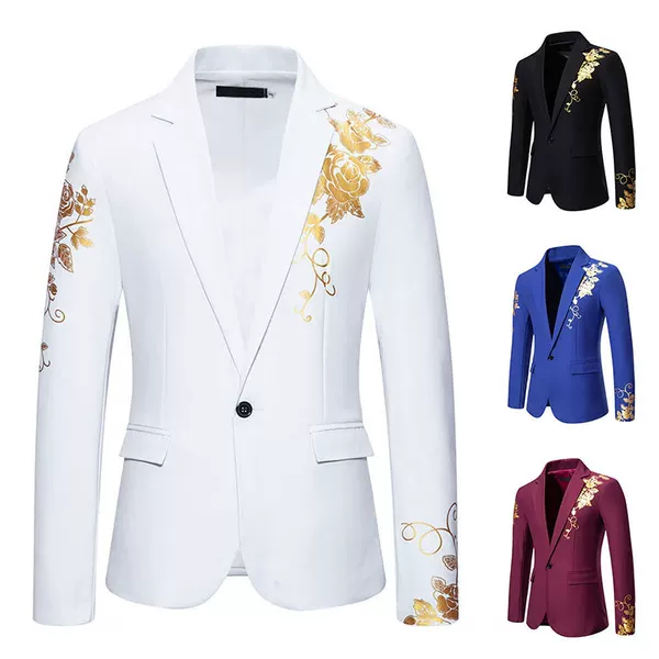 2026 Spring and Autumn Amazon Men's Paisley Gold Stamping Print Men's Wedding Slim Fit Suit Men's Casual Suit