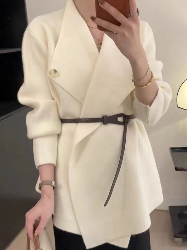 2025秋冬新款韩系风大翻领时尚气质中长款宽松针织毛衣外套女|undefined
