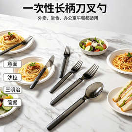 一次性长柄加厚西餐牛排沙拉外卖刀叉加厚奶茶甜品汤勺独立装