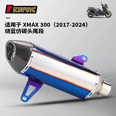 2017-2024, Motorcycle exhaust pipe - xmax300-tail-section-half-blue-imitation-carbon-head
