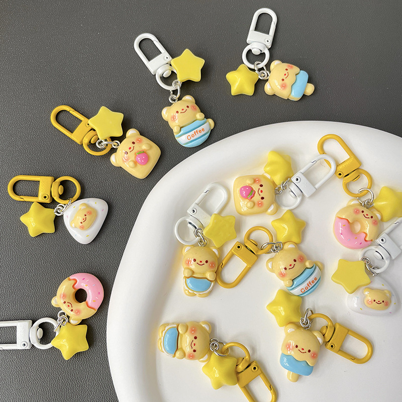 Cute Cream Bear Keychain Pendant, Versatile Accessory for Girls, Student Bag Decoration, Small Gift