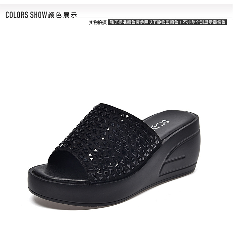Dép sandal nữ đế xuồng đính đá tăng chiều cao — Màu đen chi tiết 8