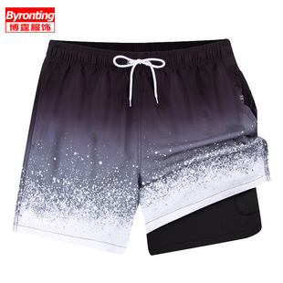 Cross-Border Men's swimming trunks tight lined two-in-one quick-drying swimming shorts four-sided elastic zipper pocket beach pants