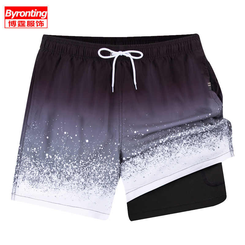 Cross-Border Men's swimming trunks tight lined two-in-one quick-drying swimming shorts four-sided elastic zipper pocket beach pants Cross-Border Men's swimming trunks tight lined two-in-one quick-drying swimming shorts four-sided elastic zipper pocket beach pants