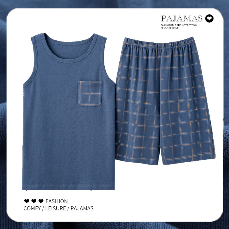 Men's Pajamas, Summer Thin Vests, Sleeveless Shorts, Can Be Worn Outside the Suit, Large Size, Middle-Aged Dad's Casual Home Clothes Men's Pajamas, Summer Thin Vests, Sleeveless Shorts, Can Be Worn Outside the Suit, Large Size, Middle-Aged Dad's Casual Home Clothes