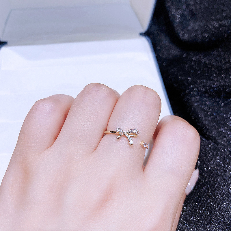 Fashion Heart shape Butterfly Bow Knot Copper Inlaid zircon Ring