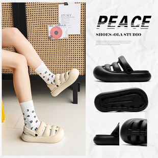 Women's Platform Sandals Summer Breathable Soft Two-Wear Non-Slip Sandals with Shit on Shit and Wear-Resistant Mori Roman Baotou Slippers
